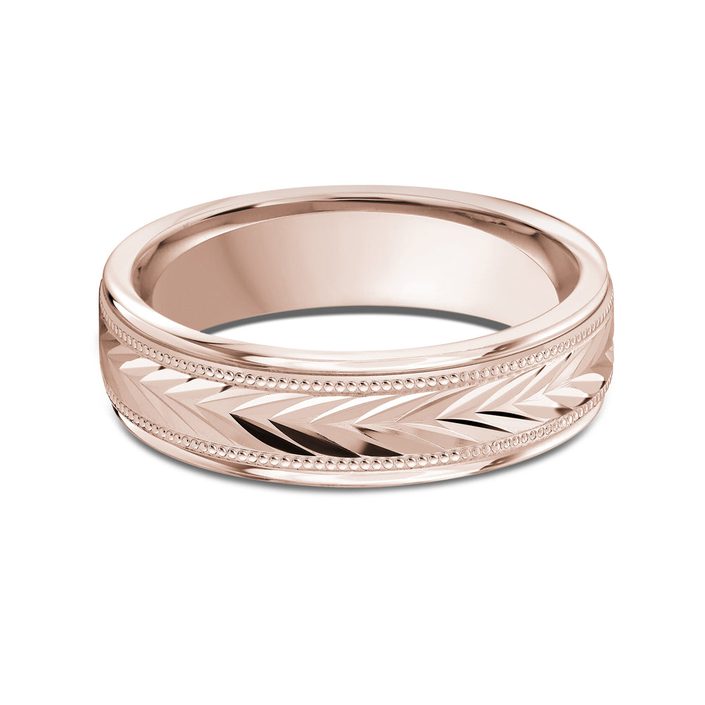 Chevron Milgrain Men's Band with 18KT Rose Gold / 6 Cut Diamond in 14KT Rose Gold / 6 view 1
