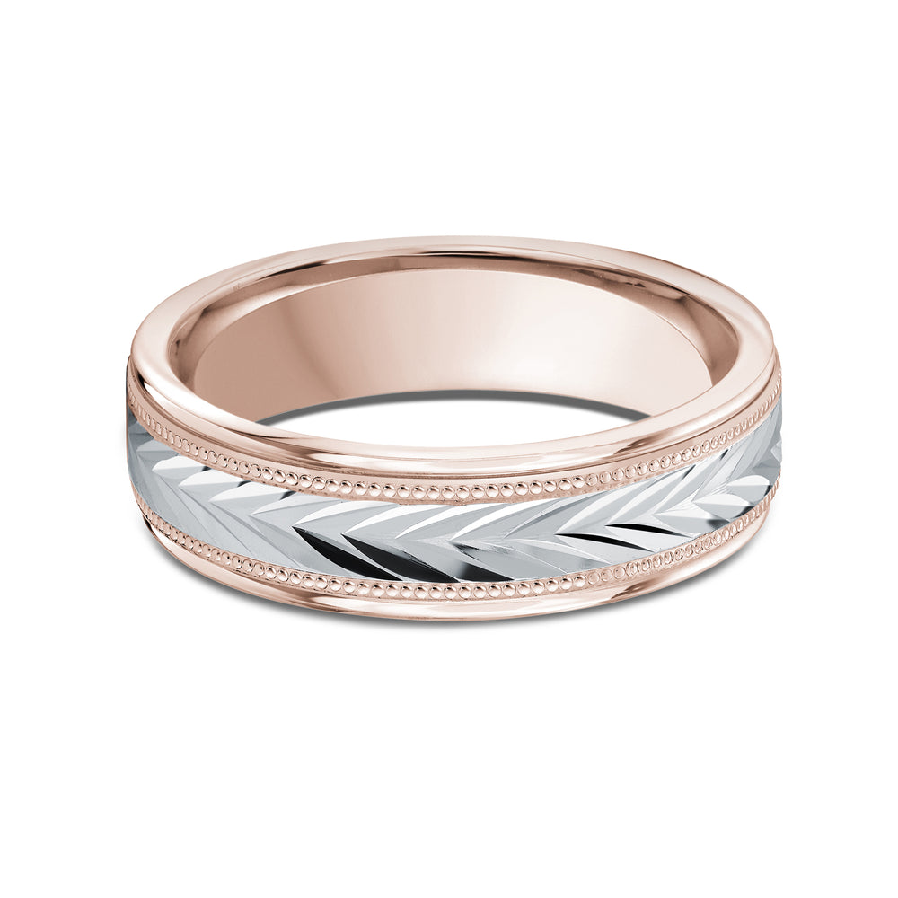 Two Tone Chevron Milgrain Men's Band with 18KT Rose & White Gold / 6 Cut Diamond in 14KT Rose & White Gold / 6 view 1
