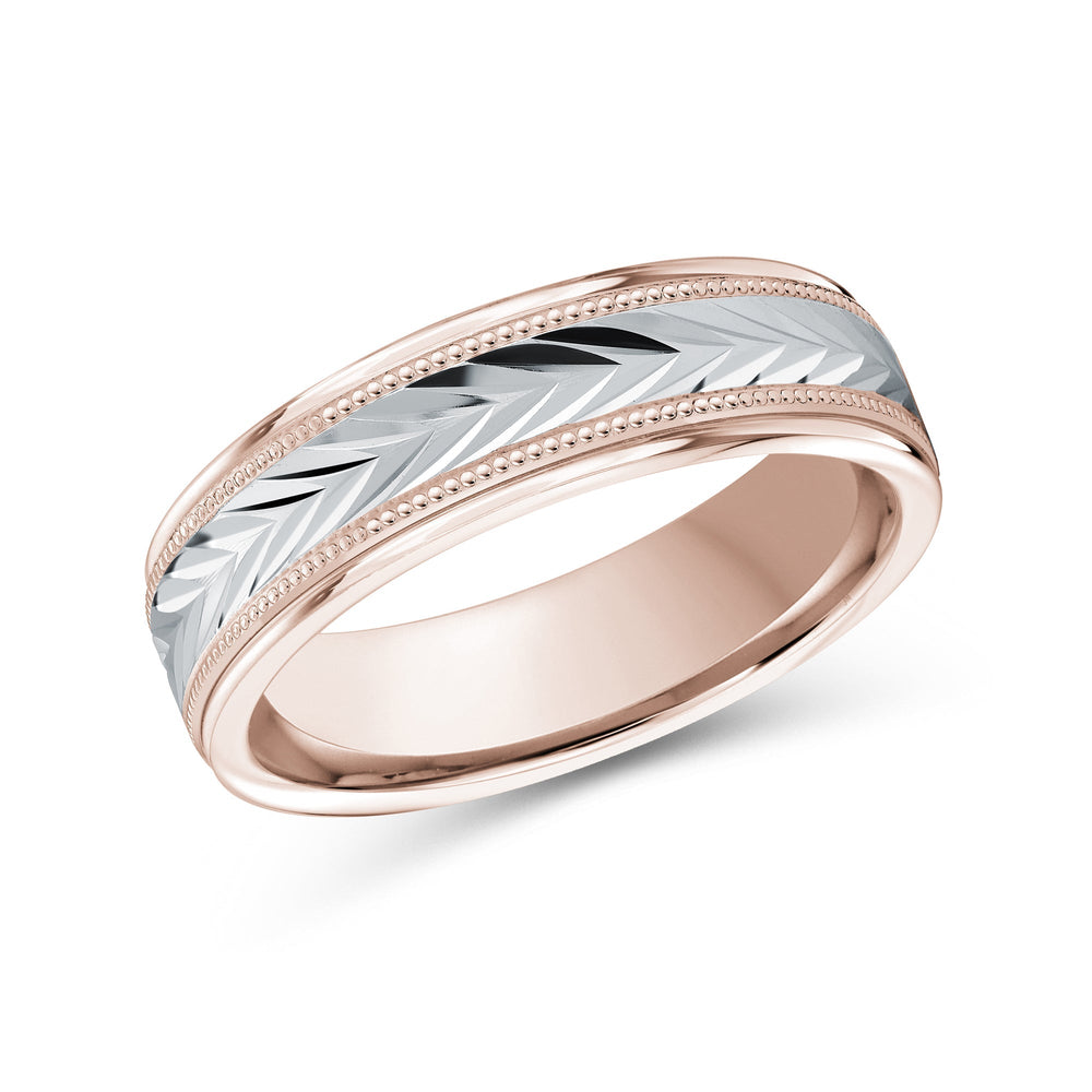 Two Tone Chevron Milgrain Men's Band with 18KT Rose & White Gold / 6 Cut Diamond in 14KT Rose & White Gold / 6 view 2
