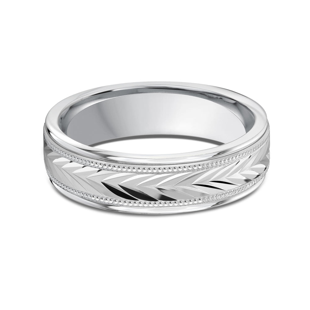 Chevron Milgrain Men's Band with Platinum / 6 Cut Diamond in 14KT Platinum / 6 view 1
