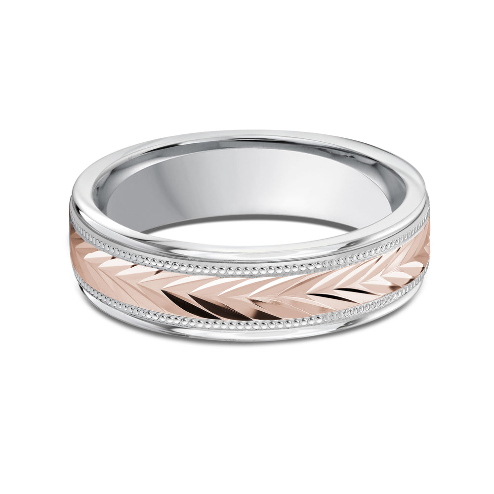 Two Tone Chevron Milgrain Men's Band with 18KT White & Rose Gold / 6 Cut Diamond in 14KT White & Rose Gold / 6 view 1
