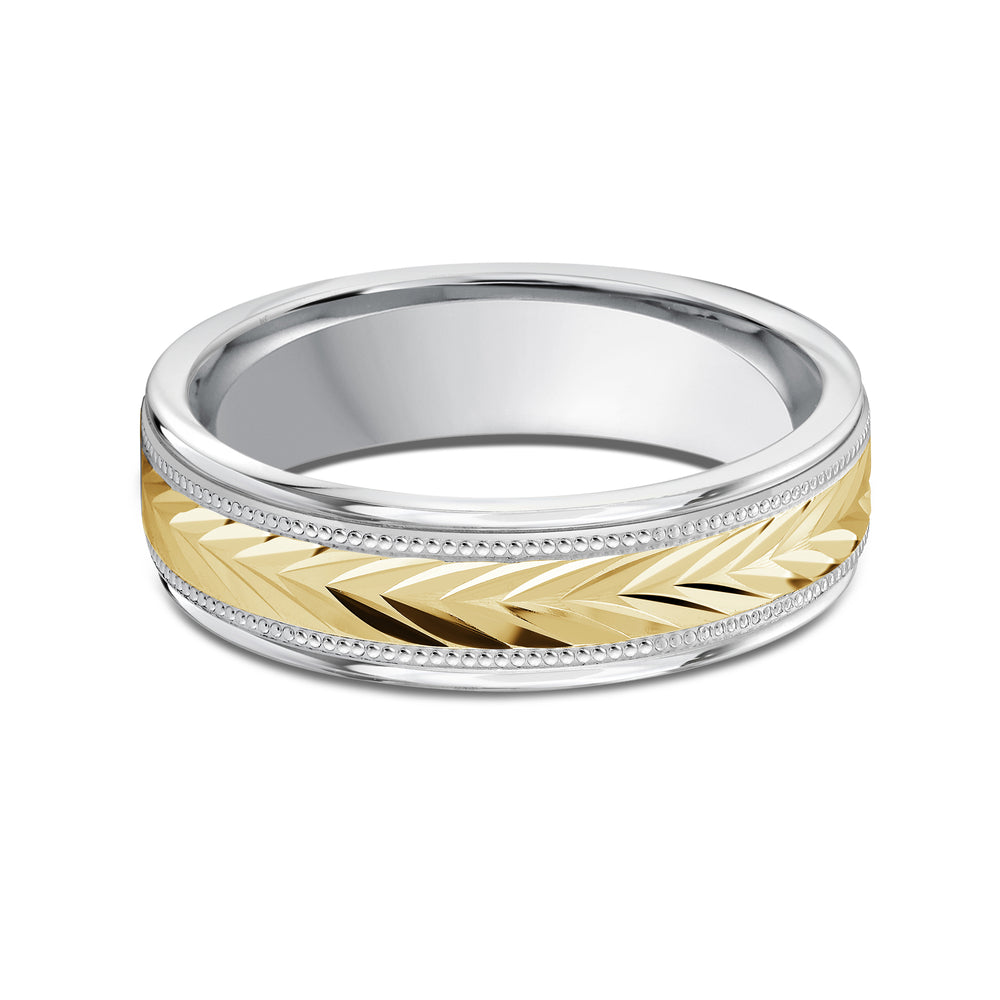 Two Tone Chevron Milgrain Men's Band with 18KT White & Yellow Gold / 6 Cut Diamond in 14KT White & Yellow Gold / 6 view 1

