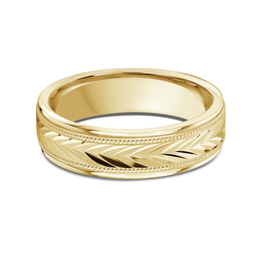 Chevron Milgrain Men's Band with 18KT Yellow Gold / 6 Cut Diamond in 14KT Yellow Gold / 6 view 1
