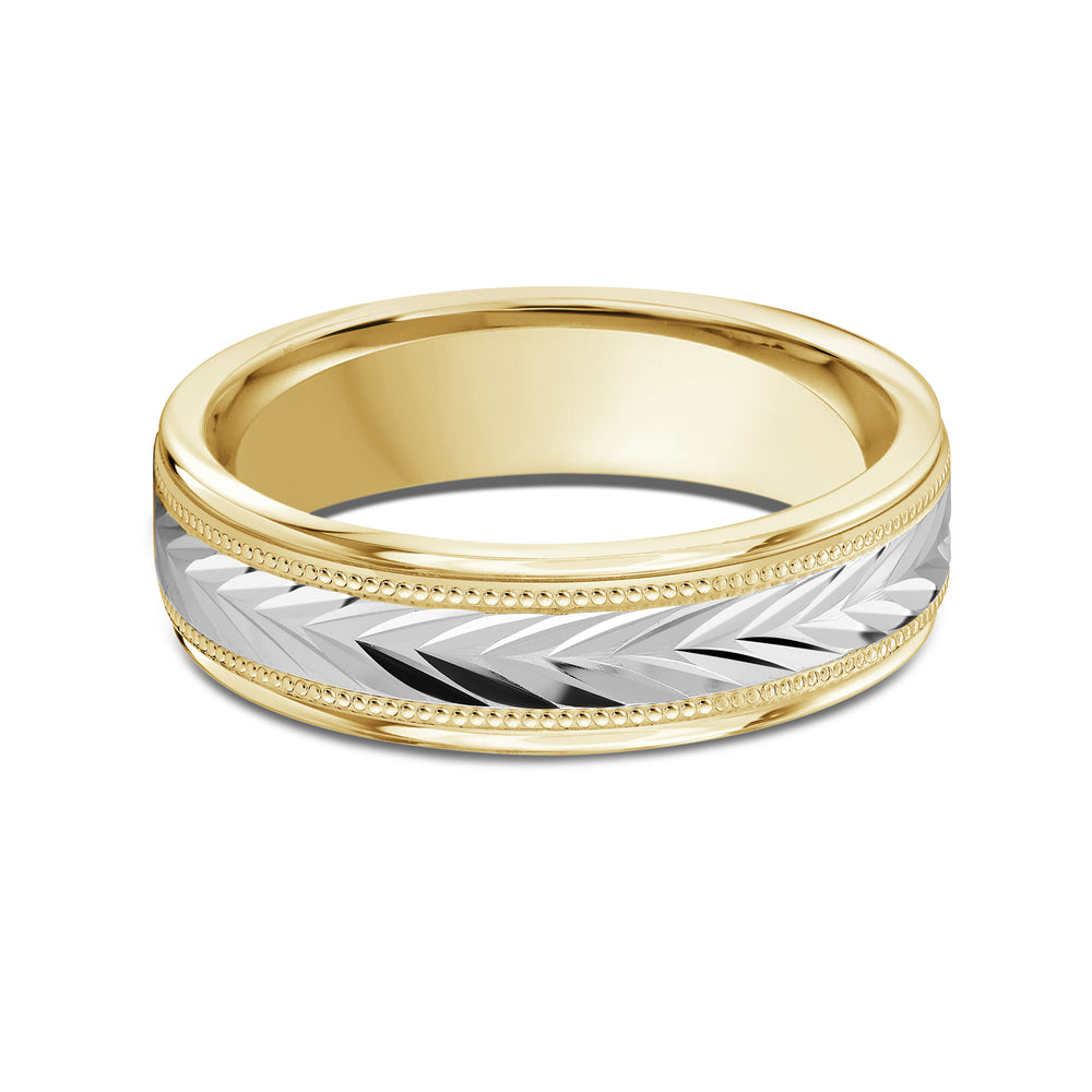 Two Tone Chevron Milgrain Men's Band with 18KT Yellow & White Gold / 6 Cut Diamond in 14KT Yellow & White Gold / 6 view 1
