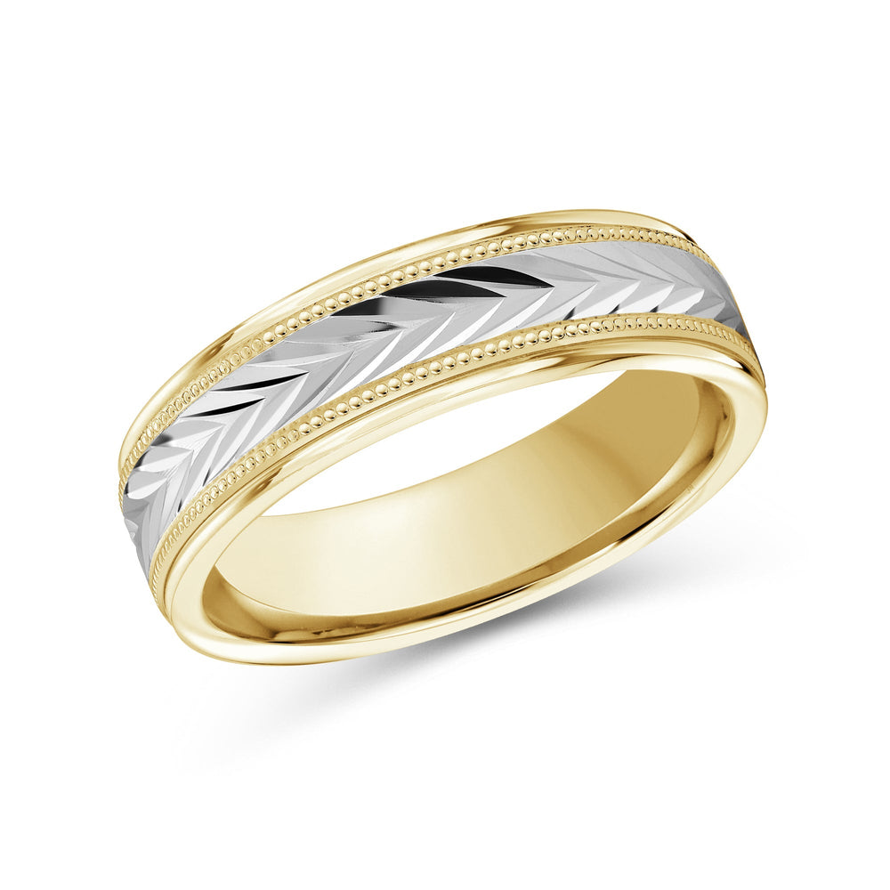 Two Tone Chevron Milgrain Men's Band with 18KT Yellow & White Gold / 6 Cut Diamond in 14KT Yellow & White Gold / 6 view 2
