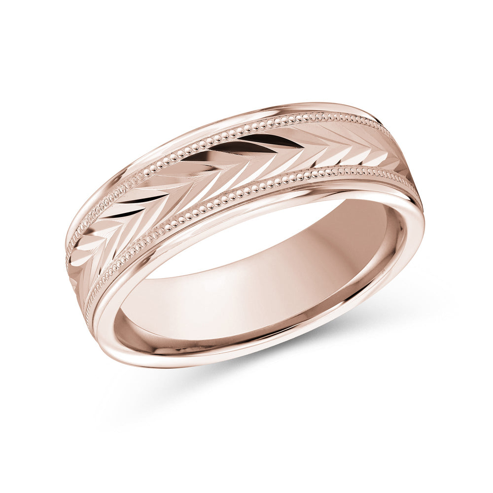 Chevron Milgrain Men's Band with 18KT Rose Gold / 7 Cut Diamond in 14KT Rose Gold / 7 view 2
