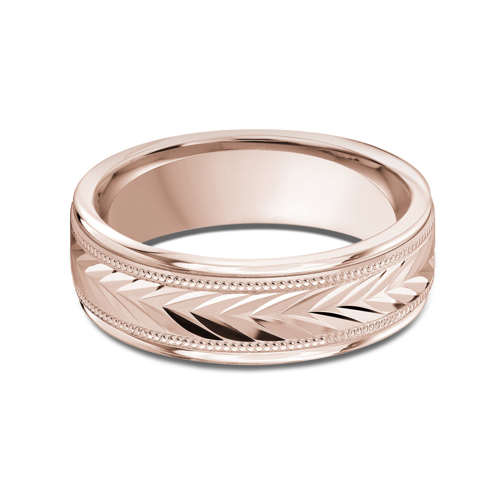 Chevron Milgrain Men's Band with 18KT Rose Gold / 7 Cut Diamond in 14KT Rose Gold / 7 view 1
