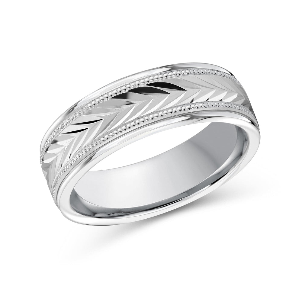 Chevron Milgrain Men's Band with Platinum / 7 Cut Diamond in 14KT Platinum / 7 view 2
