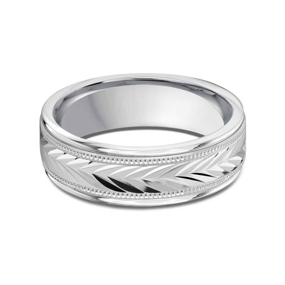 Chevron Milgrain Men's Band with Platinum / 7 Cut Diamond in 14KT Platinum / 7 view 1
