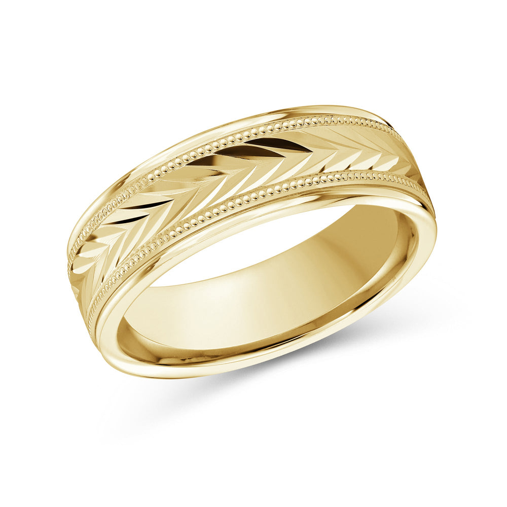 Chevron Milgrain Men's Band with 18KT Yellow Gold / 7 Cut Diamond in 14KT Yellow Gold / 7 view 2
