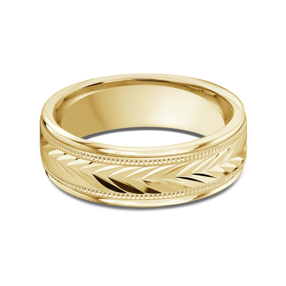 Chevron Milgrain Men's Band with 18KT Yellow Gold / 7 Cut Diamond in 14KT Yellow Gold / 7 view 1
