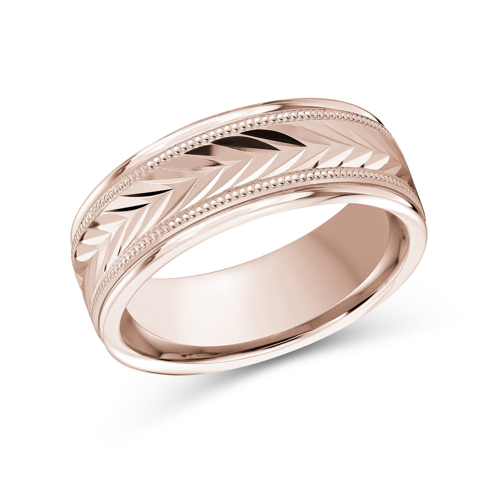 Chevron Milgrain Men's Band with 18KT Rose Gold / 8 Cut Diamond in 14KT Rose Gold / 8 view 2
