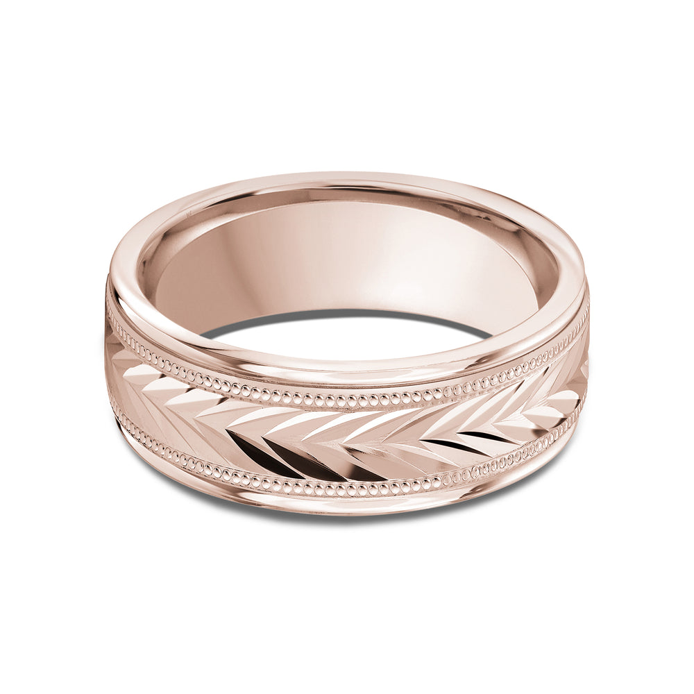 Chevron Milgrain Men's Band with 18KT Rose Gold / 8 Cut Diamond in 14KT Rose Gold / 8 view 1
