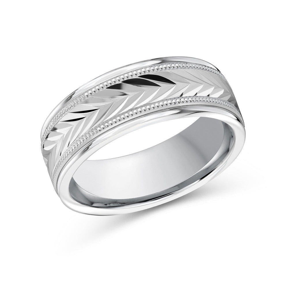 Chevron Milgrain Men's Band with Platinum / 8 Cut Diamond in 14KT Platinum / 8 view 2
