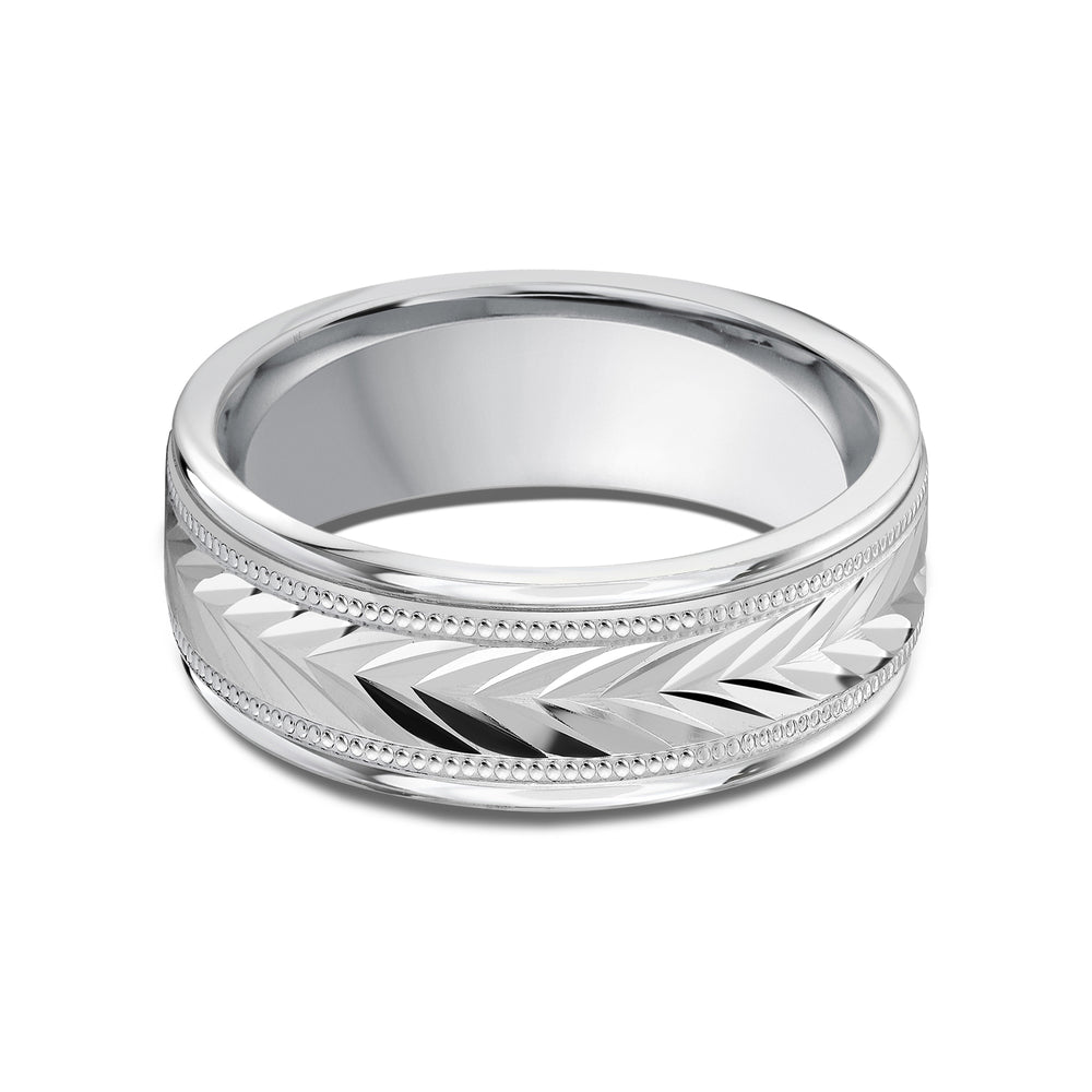 Chevron Milgrain Men's Band with Platinum / 8 Cut Diamond in 14KT Platinum / 8 view 1
