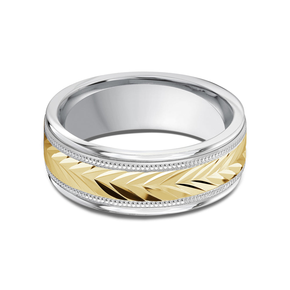 Two Tone Chevron Milgrain Men's Band with 18KT White & Yellow Gold / 8 Cut Diamond in 14KT White & Yellow Gold / 8 view 1
