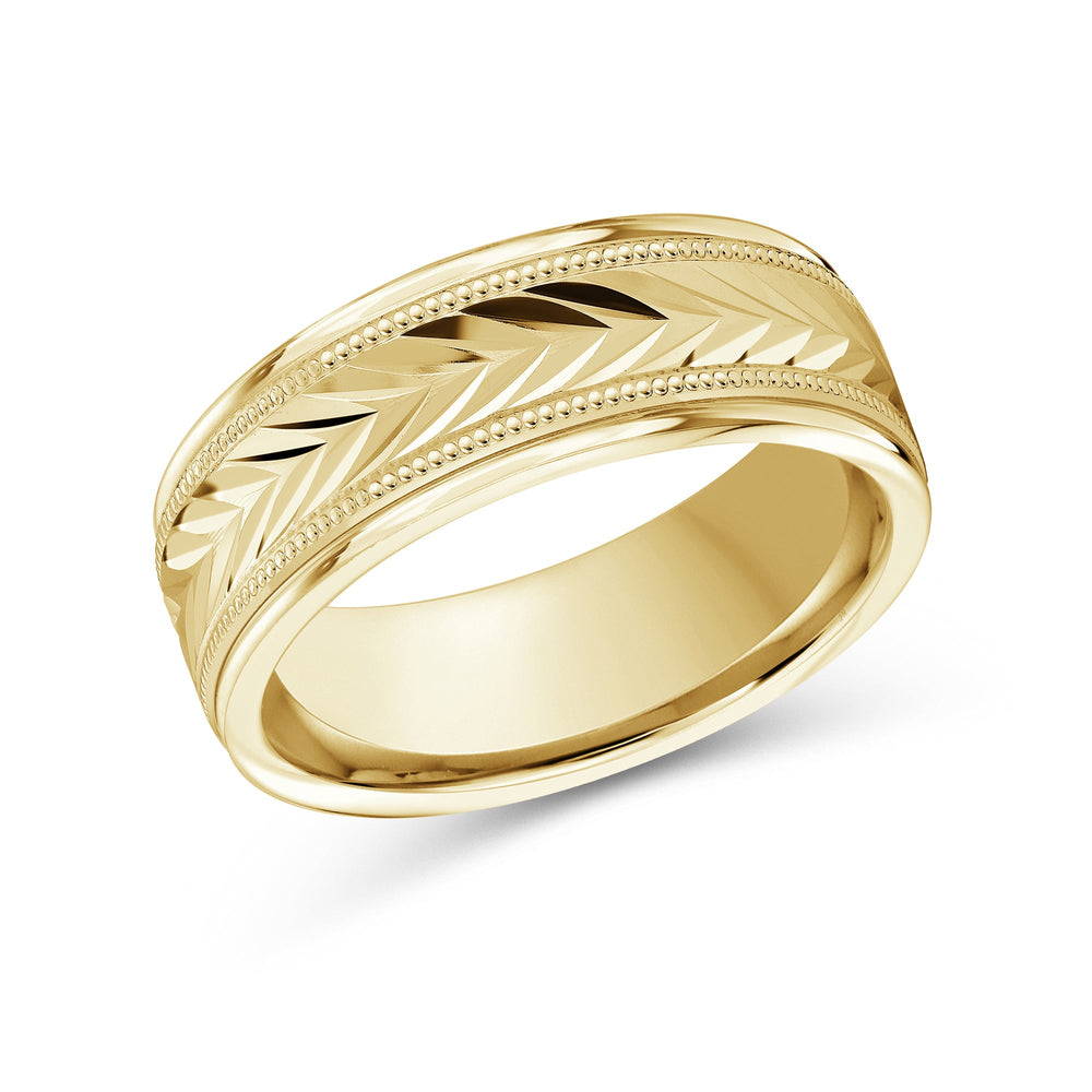 Chevron Milgrain Men's Band with 18KT Yellow Gold / 8 Cut Diamond in 14KT Yellow Gold / 8 view 2
