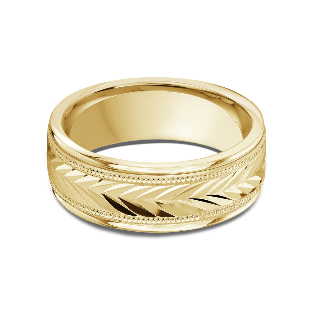 Chevron Milgrain Men's Band with 18KT Yellow Gold / 8 Cut Diamond in 14KT Yellow Gold / 8 view 1
