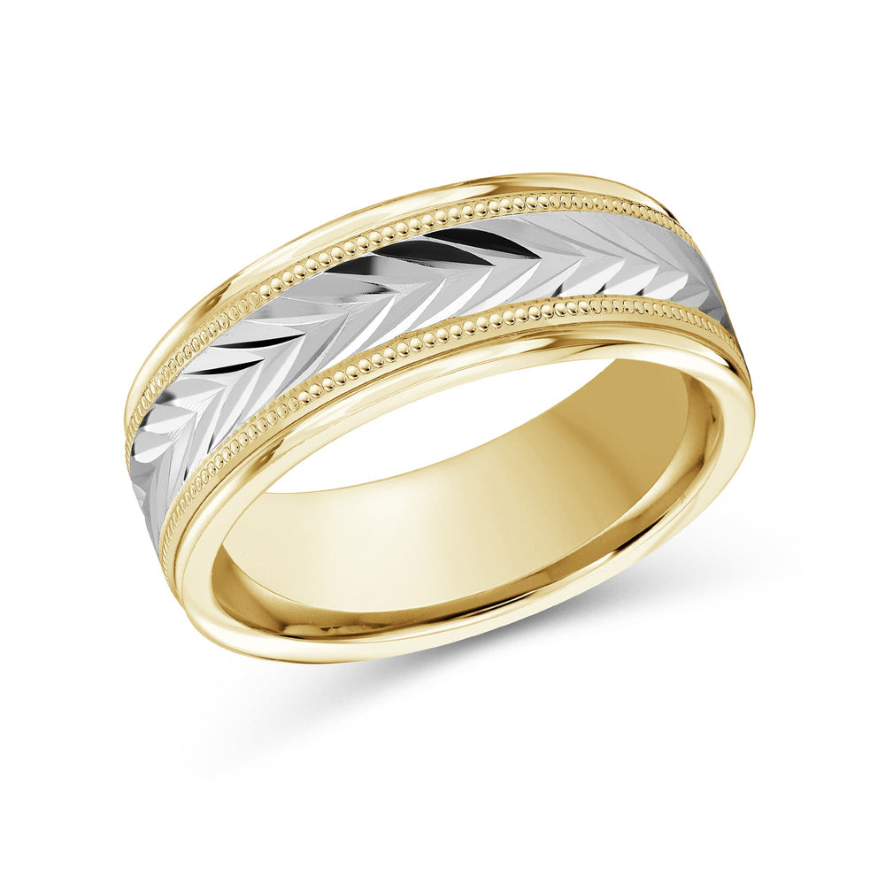 Two Tone Chevron Milgrain Men's Band with 18KT Yellow & White Gold / 8 Cut Diamond in 14KT Yellow & White Gold / 8 view 2

