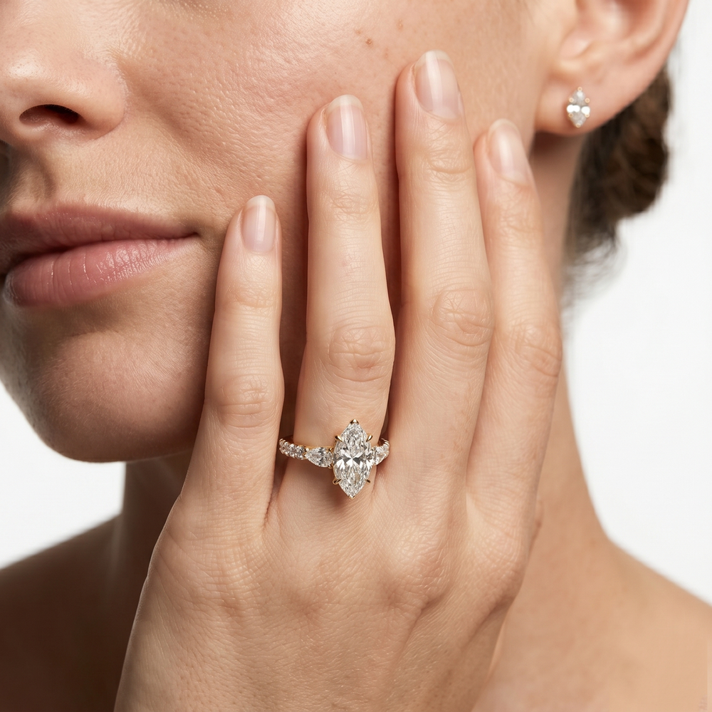 Elan Crossover Engagement Ring with Emerald Cut Diamond in 14KT Platinum view 2
