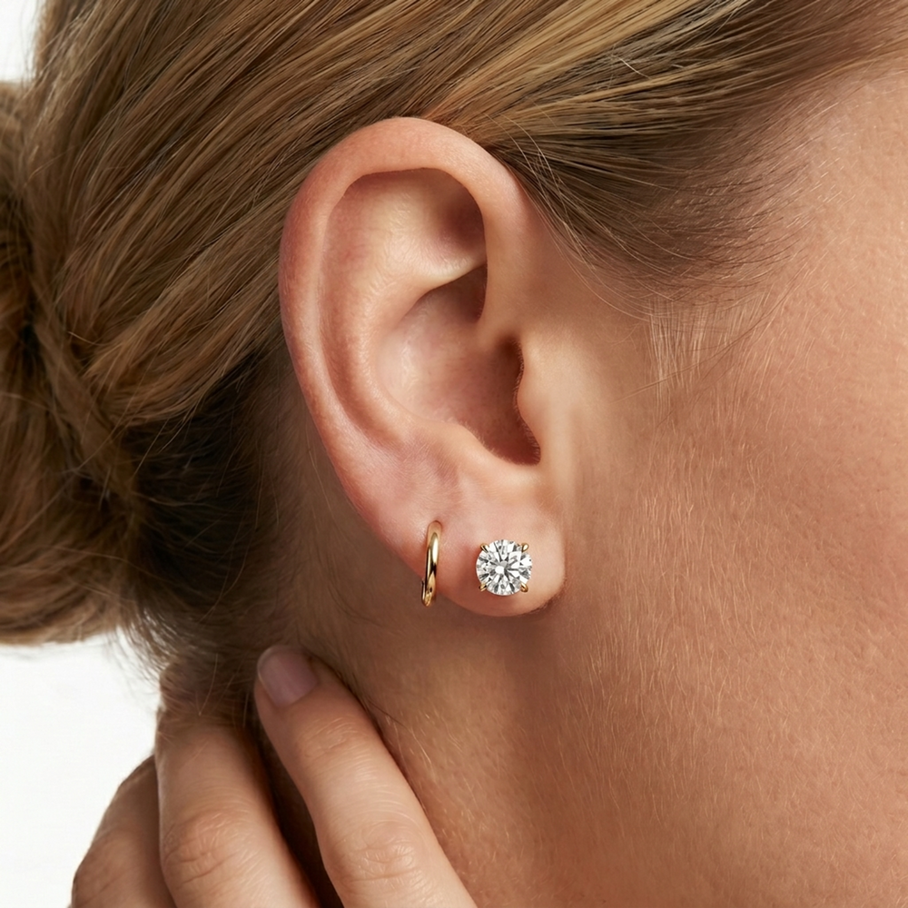The W Studs with 18KT Yellow Gold / Lab / 3 Cut Diamond in 14KT Yellow Gold / Lab / 3 view 4
