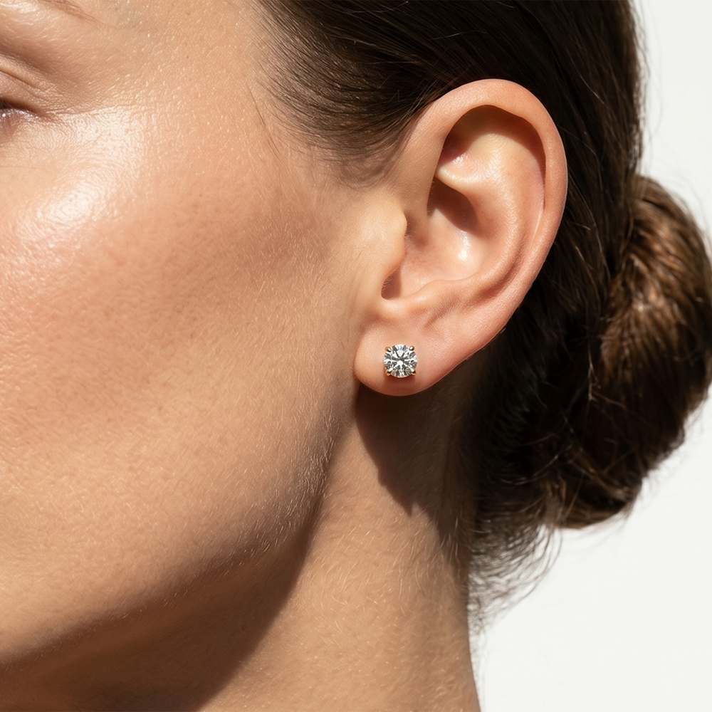 The W Studs with 18KT Rose Gold / Lab / 2 Cut Diamond in 14KT Rose Gold / Lab / 2 view 4

