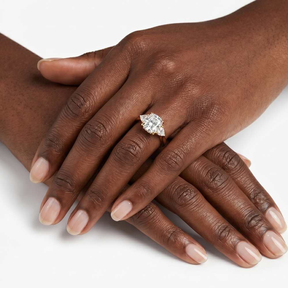 Elegance Trillion Side Stone Engagement Ring with Round Cut Diamond in 14KT Rose Gold view 4
