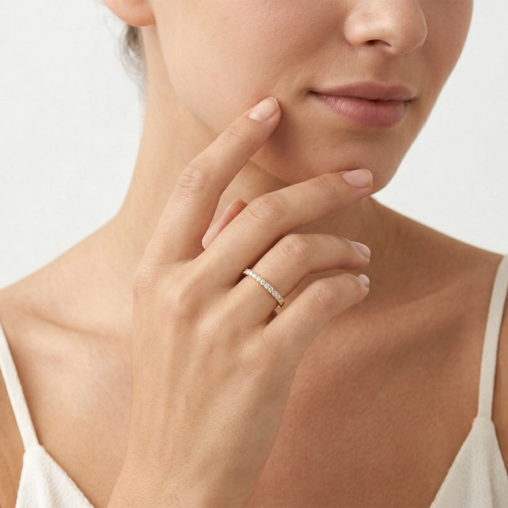 Model Wearing Petitie Anniversary Ring view