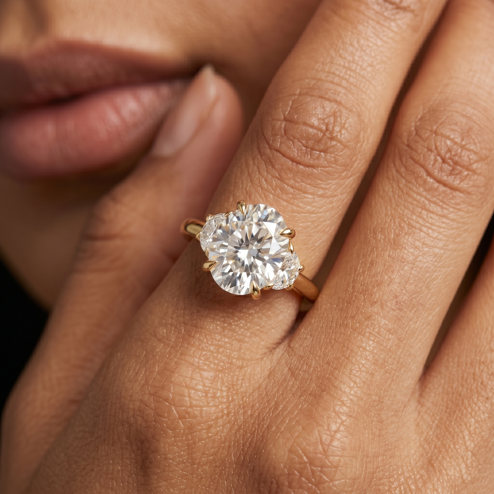 Elegance Half Moon Side Stone Engagement Ring with Radiant Cut Diamond in 14KT Rose Gold view 3
