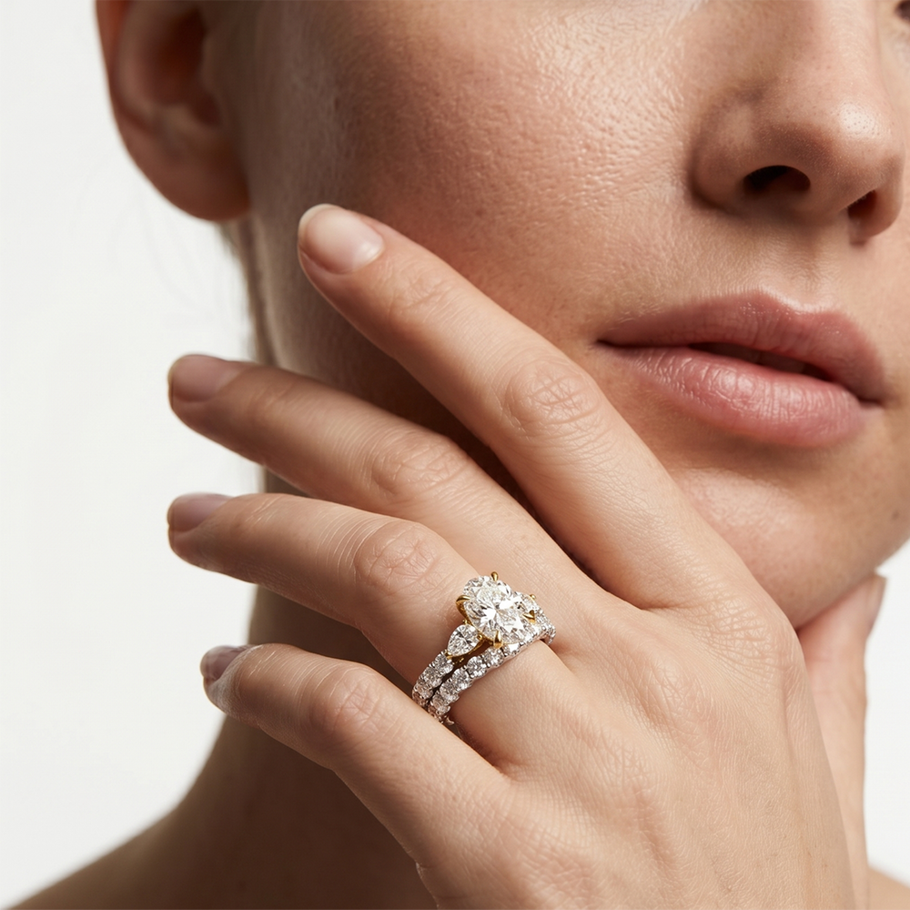 Elan Crossover Diamond Wedding Band with Platinum Cut Diamond in 14KT Platinum view 3
