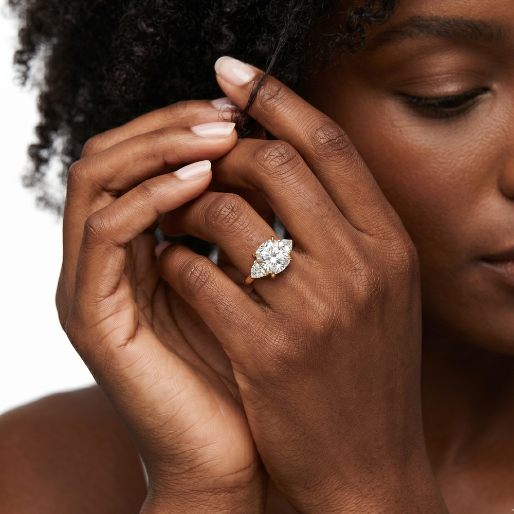 Elegance Trillion Side Stone Engagement Ring with Round Cut Diamond in 14KT Rose Gold view 9
