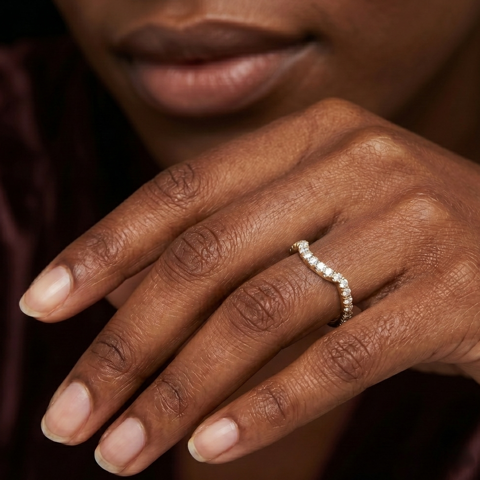 Elegance Trapezoid Side Stone Diamond Wedding Band with 18KT Yellow Gold Cut Diamond in 14KT Yellow Gold view 2
