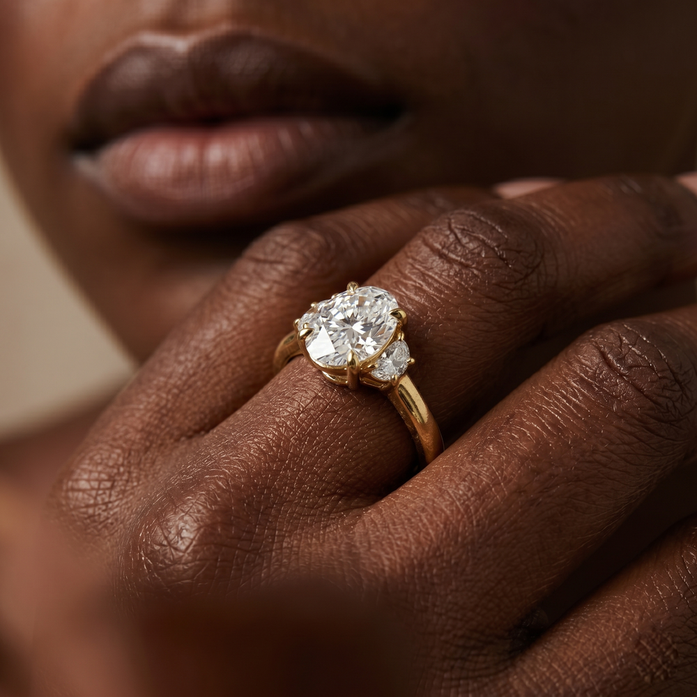 Elegance Half Moon Side Stone Engagement Ring with Oval Cut Diamond in 14KT Rose Gold view 9
