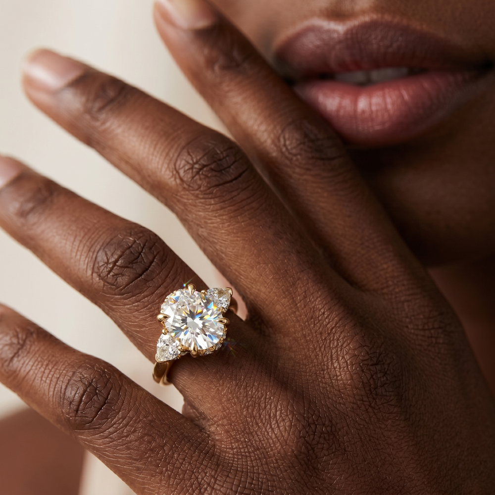 Elegance Half Moon Side Stone Engagement Ring with Radiant Cut Diamond in 14KT Rose Gold view 4
