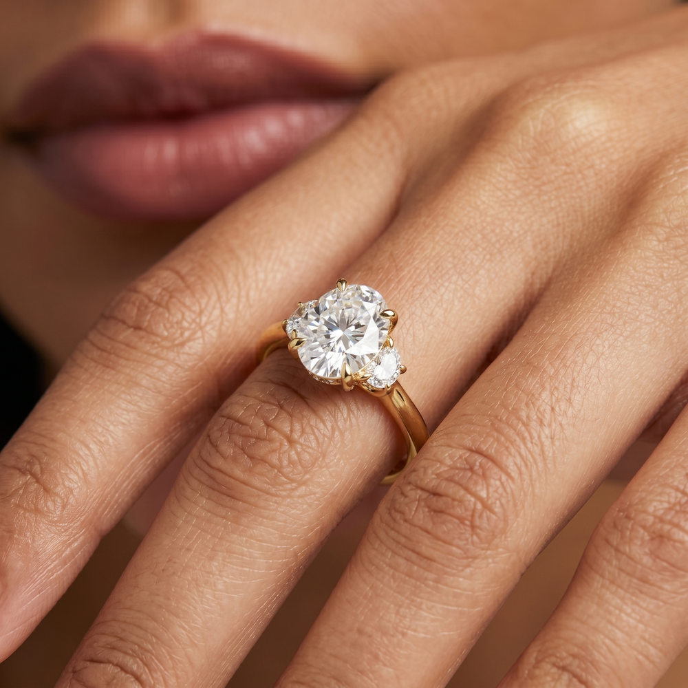 Elegance Half Moon Side Stone Engagement Ring with Emerald Cut Diamond in 14KT Platinum view 8
