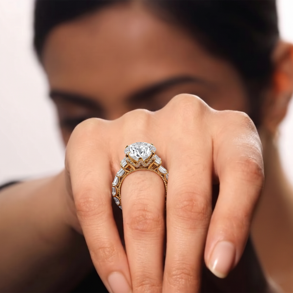 The W Zenith Engagement Ring with Cushion Cut Diamond in 14KT Platinum view 4
