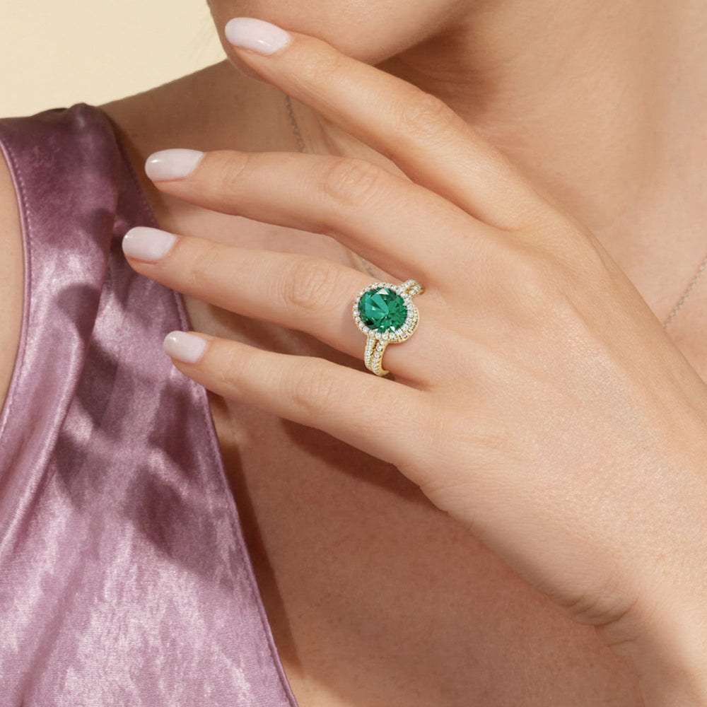 The Roselle Diamond Wedding Band with Created Emerald Cut Diamond in 14KT Rose Gold view 6
