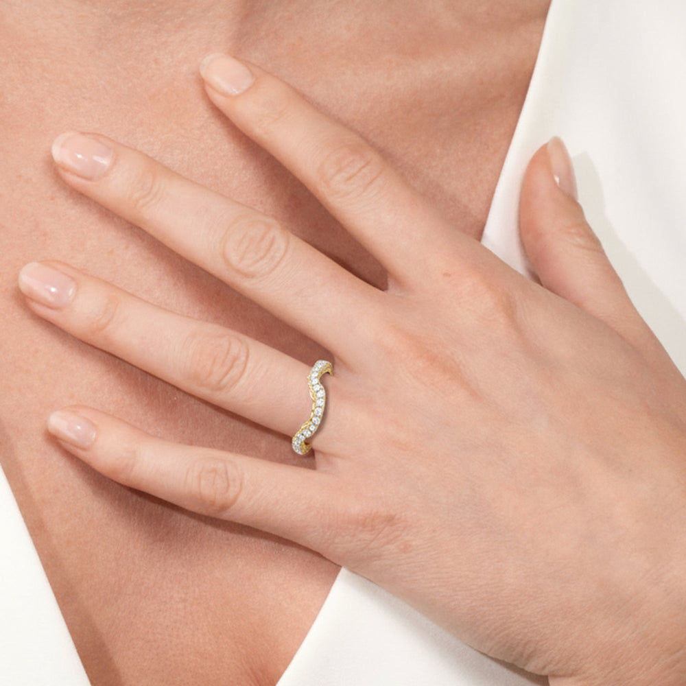 The Nocturne Diamond Wedding Band with Created Morganite Cut Diamond in 14KT Yellow Gold view 5
