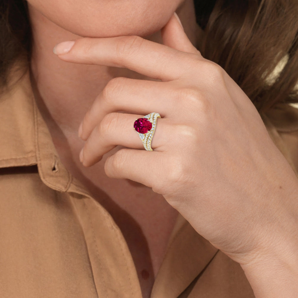 The Viridelle Diamond Wedding Band with Created Ruby Cut Diamond in 14KT Yellow Gold view 6
