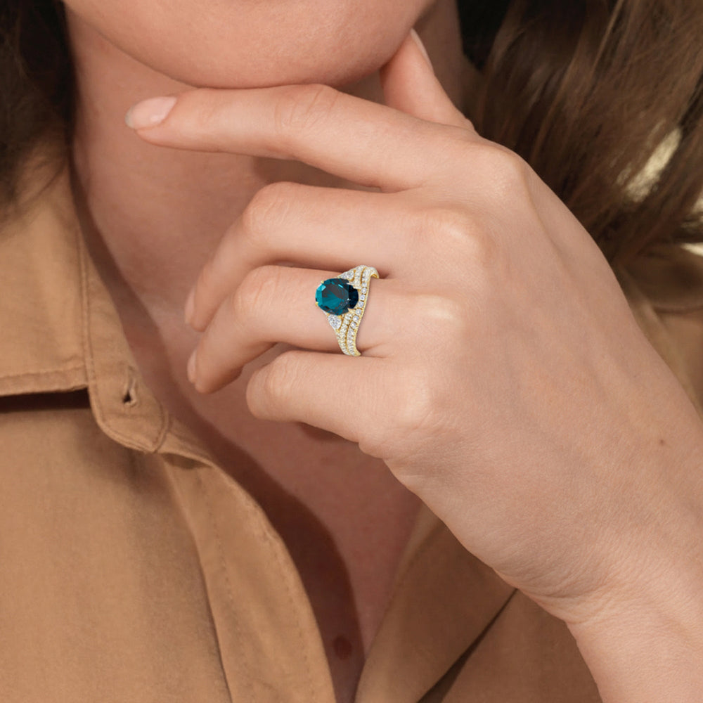 The Viridelle Diamond Wedding Band with Created London Blue Topaz Cut Diamond in 14KT Platinum view 6
