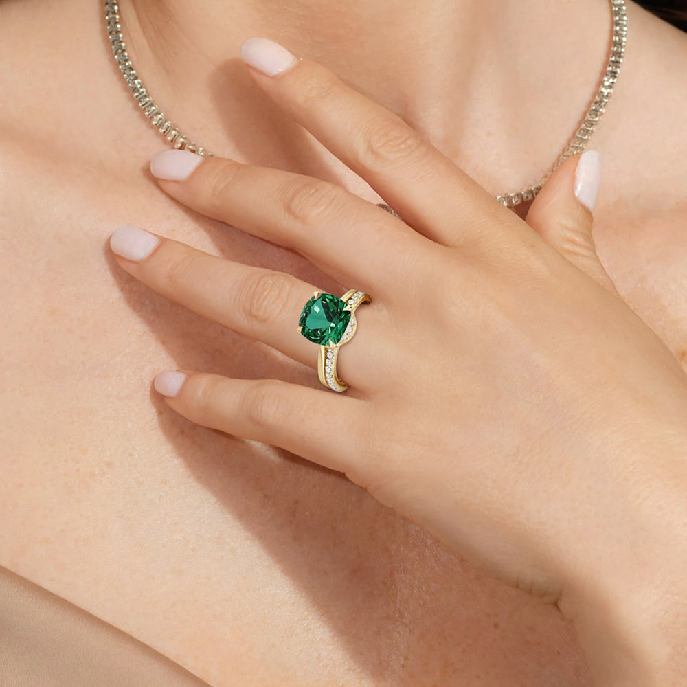 The Verdelle Diamond Wedding Band with Created Emerald Cut Diamond in 14KT Yellow Gold view 6
