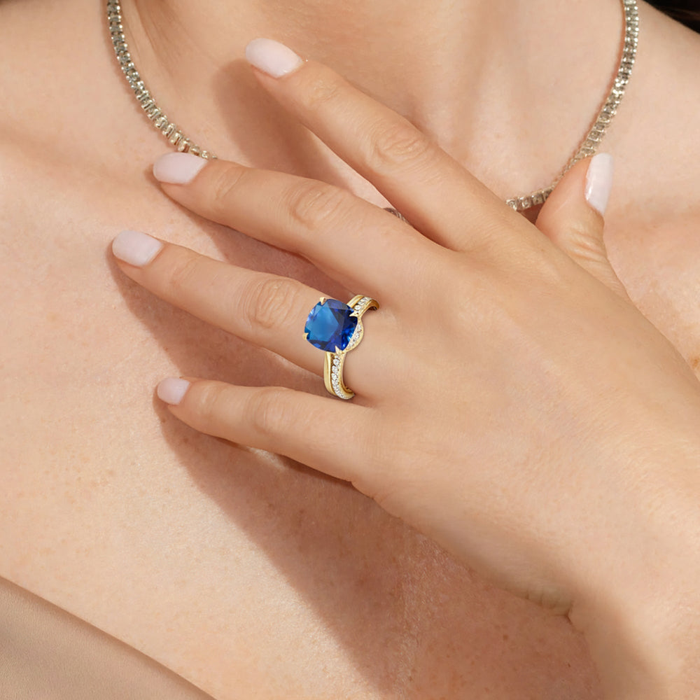 The Verdelle Diamond Wedding Band with Created Blue Sapphire Cut Diamond in 14KT Platinum view 6
