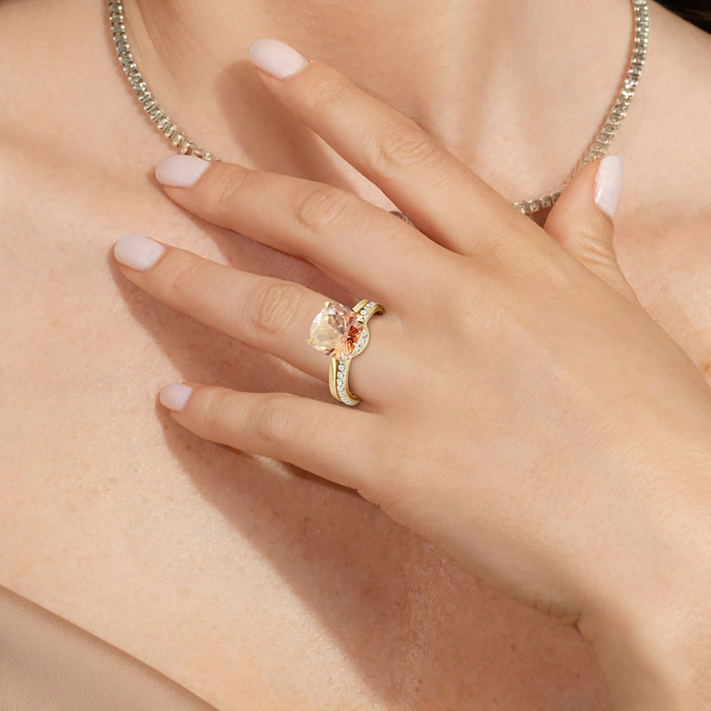 The Verdelle Diamond Wedding Band with Created Morganite Cut Diamond in 14KT Rose Gold view 6
