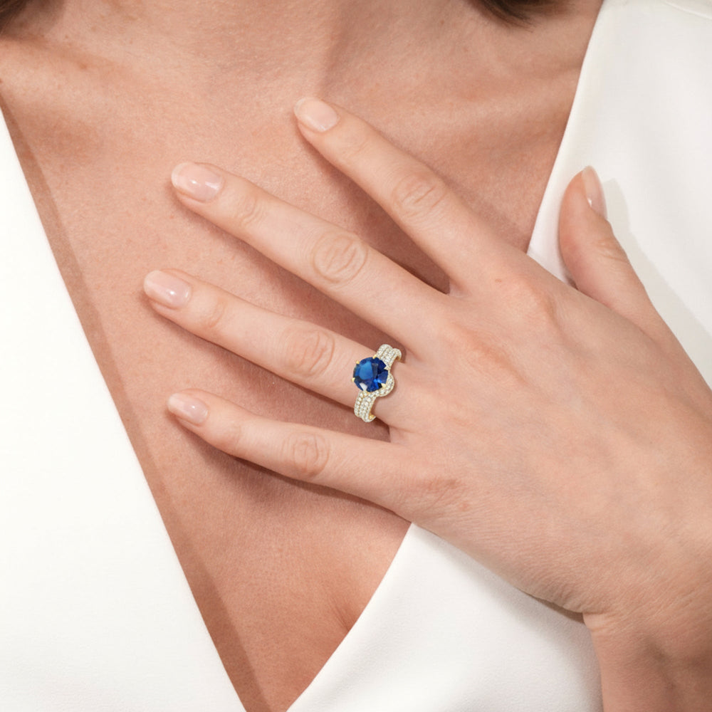 The Florence Diamond Wedding Band with Created Blue Sapphire Cut Diamond in 14KT Yellow Gold view 6
