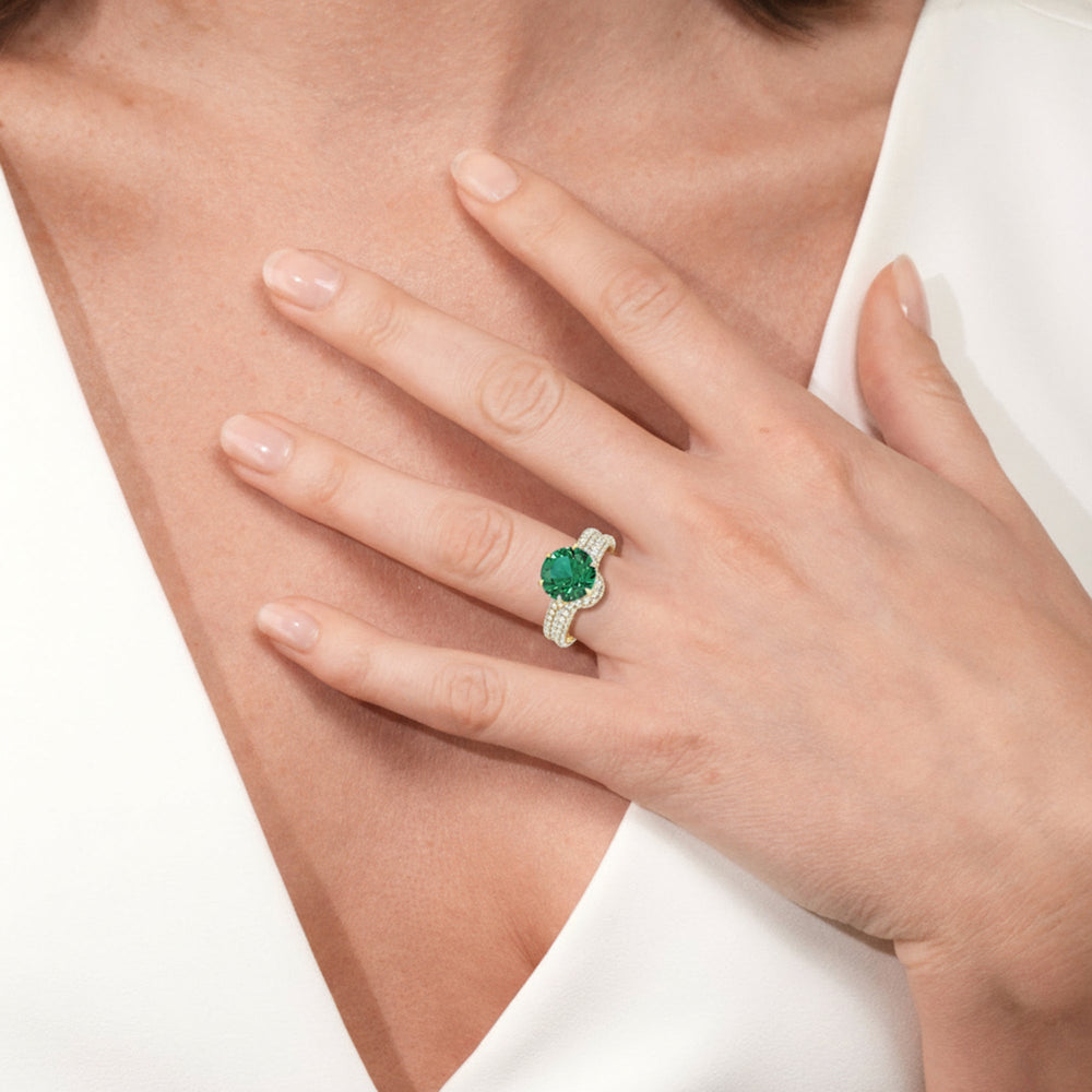 The Florence Diamond Wedding Band with Created Emerald Cut Diamond in 14KT Rose Gold view 6
