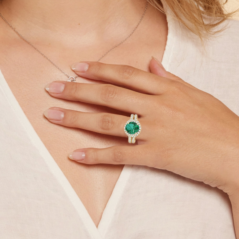 The Aurielle Diamond Wedding Band with Created Emerald Cut Diamond in 14KT Platinum view 6
