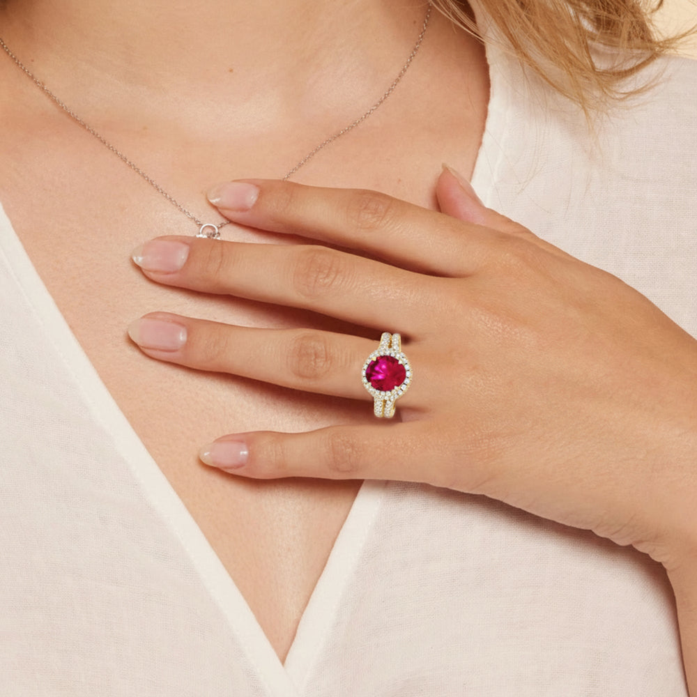 The Aurielle Diamond Wedding Band with Created Ruby Cut Diamond in 14KT Platinum view 6
