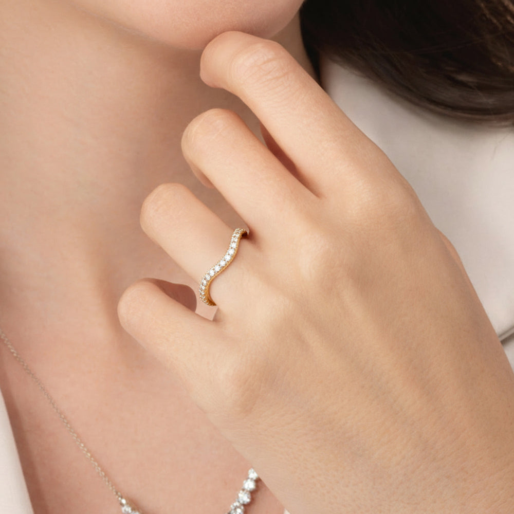 The Aurielle Diamond Wedding Band with Created Emerald Cut Diamond in 14KT Rose Gold view 5
