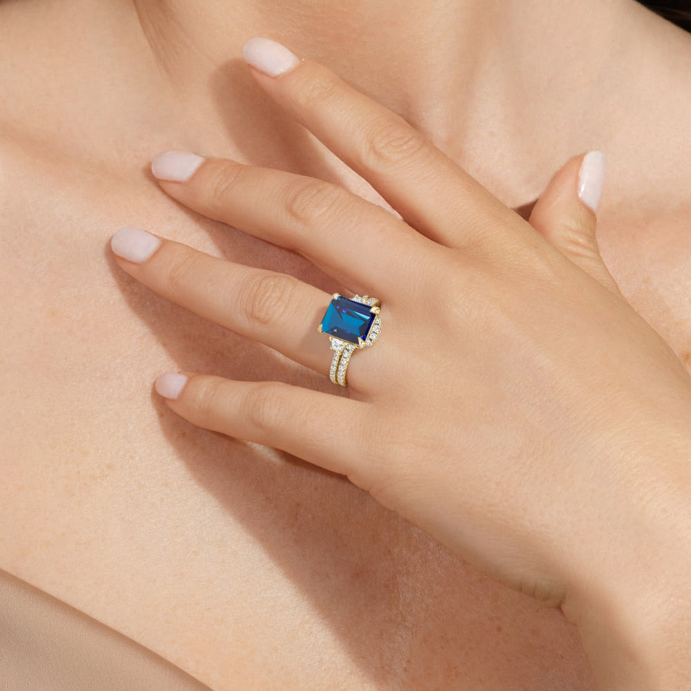 The Trilume Diamond Wedding Band with Created Blue Sapphire Cut Diamond in 14KT Rose Gold view 6
