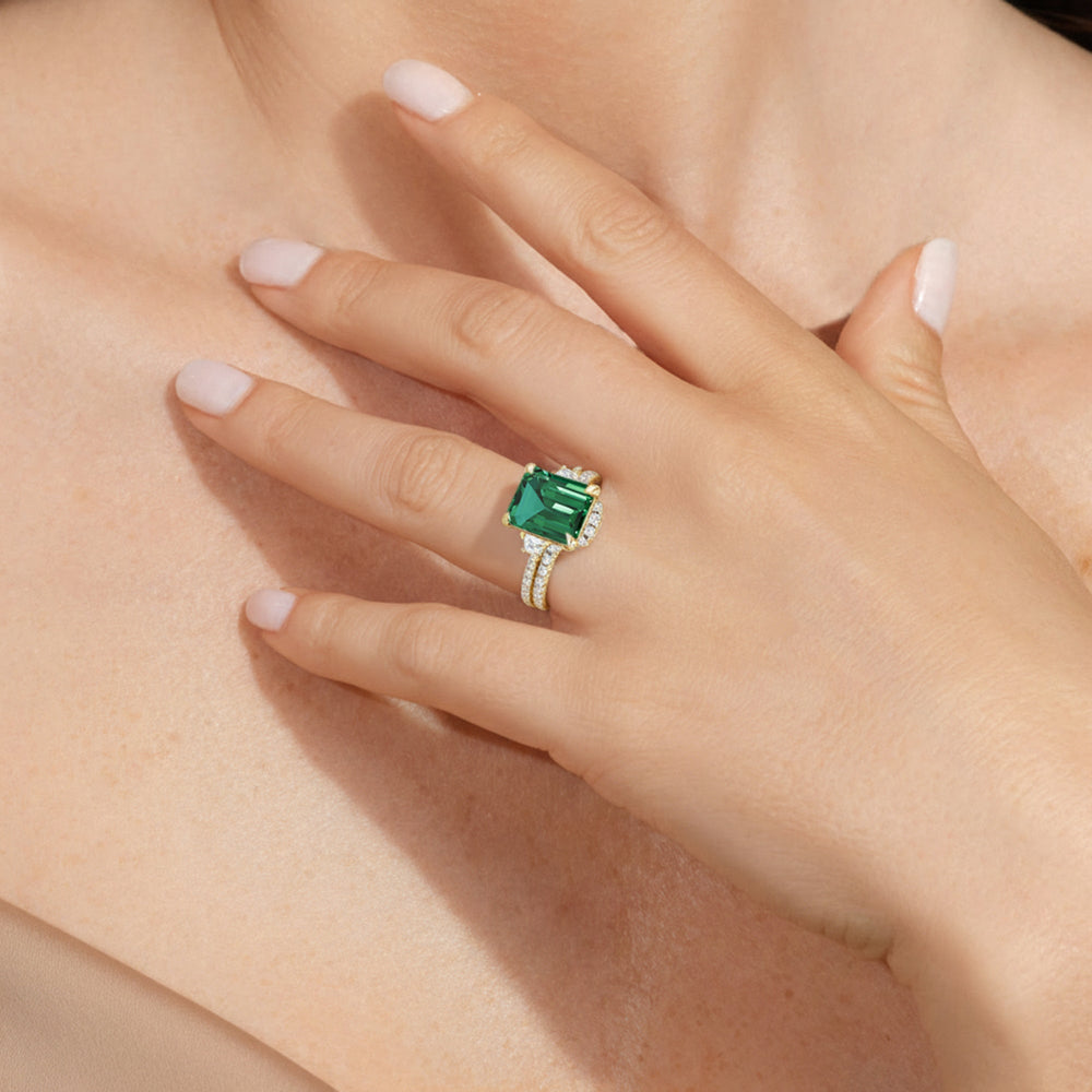 The Trilume Diamond Wedding Band with Created Emerald Cut Diamond in 14KT Platinum view 6
